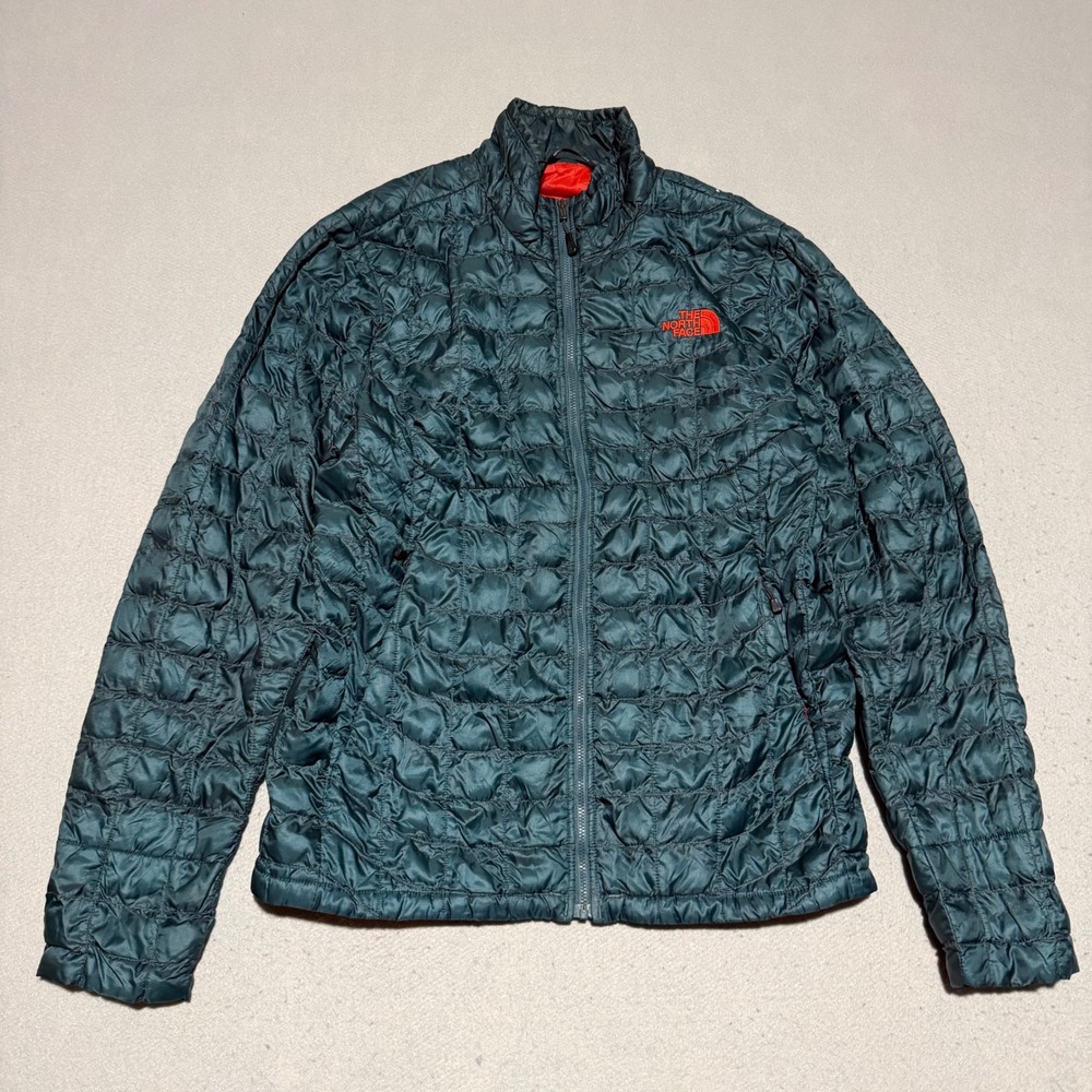 The North Face Mens Thermoball Full Zip Puffer Jacket Teal Green Orange Small